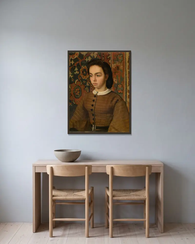 Hélène De Braekeleer, konstnärens syster av Henri de Braekeleer inramad på en vägg