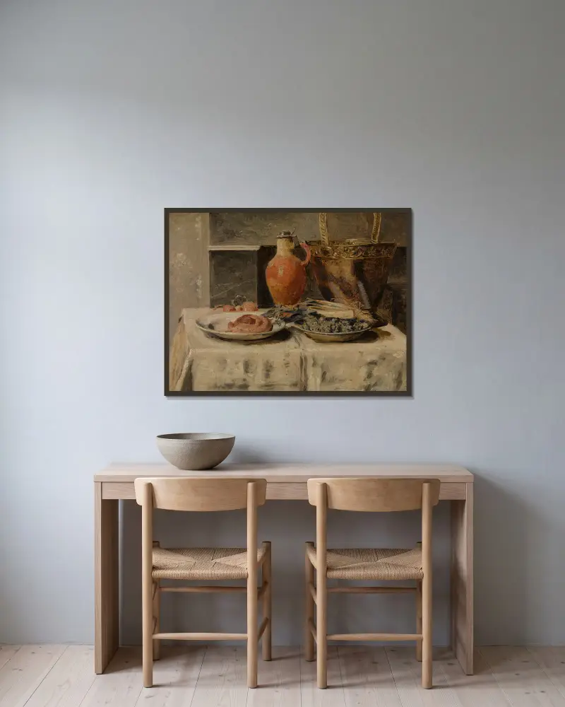 Still Life with Jar av Henri de Braekeleer inramad på en vägg