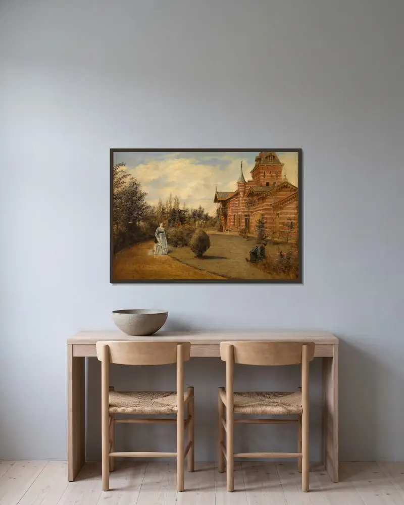 Gustave Coûteaux hus på landet av Henri de Braekeleer inramad på en vägg