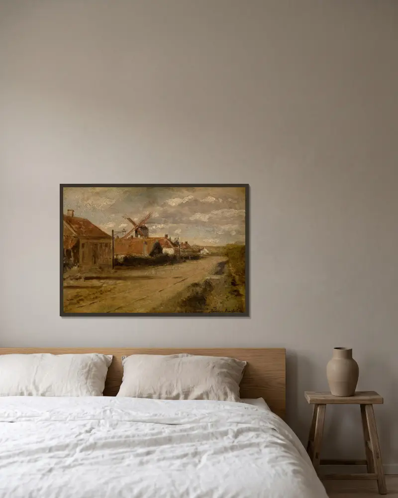 The Mill at Kiel av Henri de Braekeleer inramad på en vägg