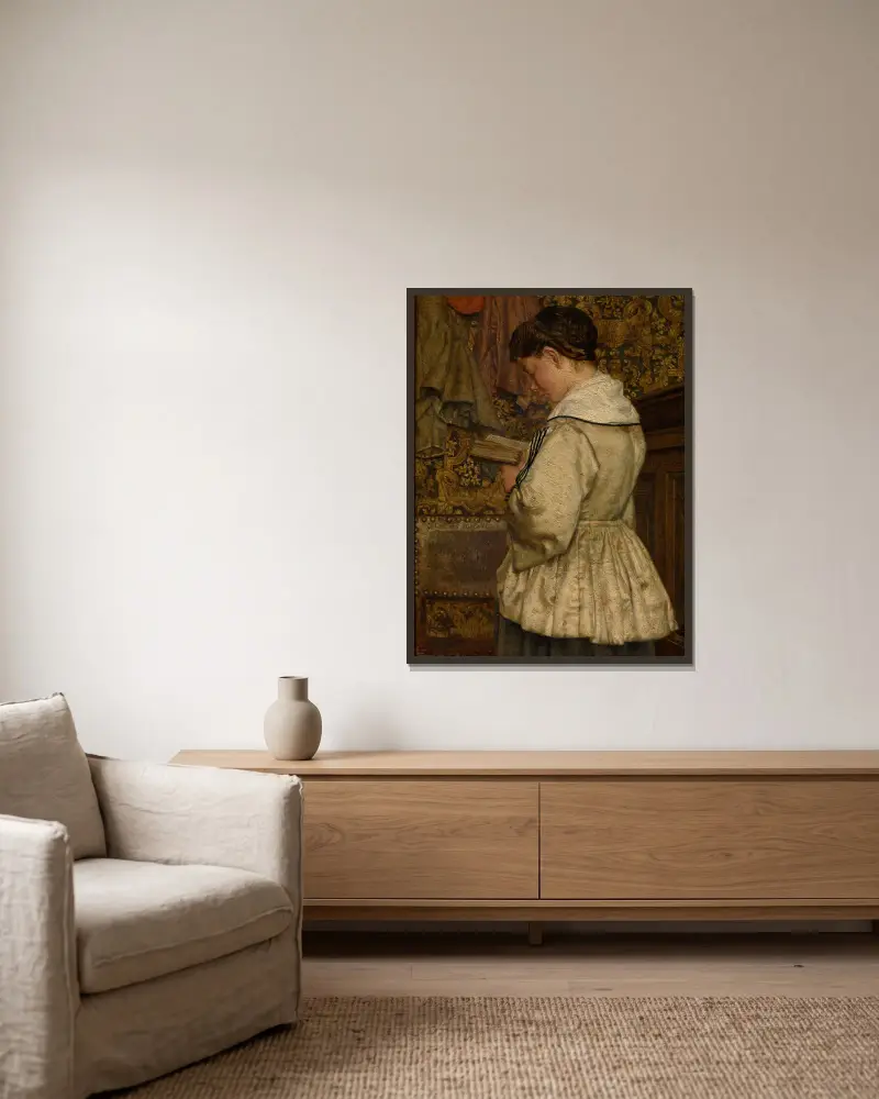 Woman Reading, 1872 av Henri de Braekeleer inramad på en vägg