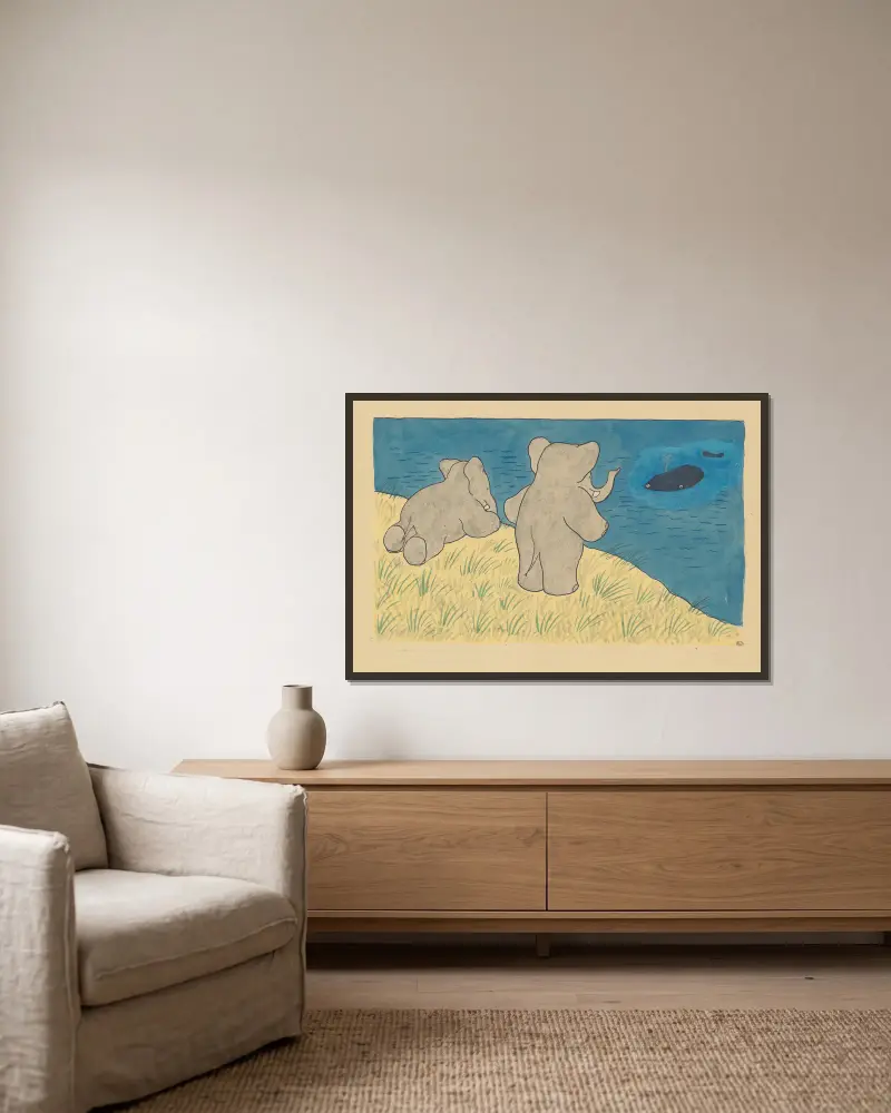 Le voyage de Babar Pl.06 av Jean de Brunhoff inramad på en vägg