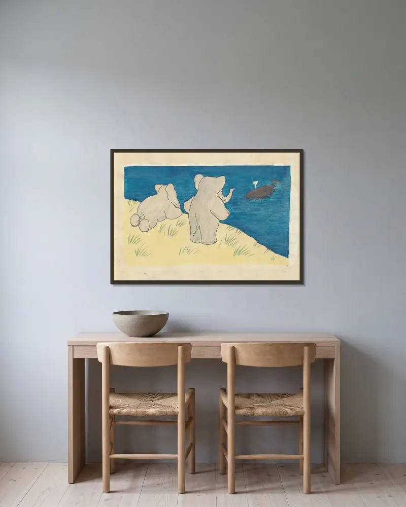 Le voyage de Babar Pl.07 av Jean de Brunhoff inramad på en vägg