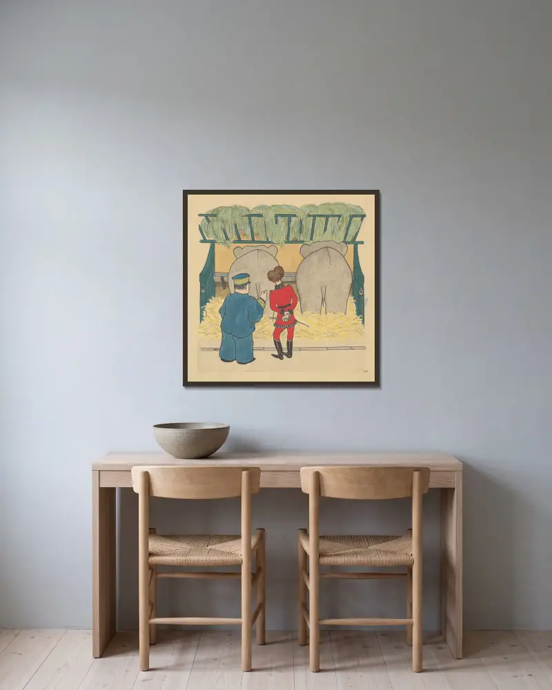 Le voyage de Babar Pl.11 av Jean de Brunhoff inramad på en vägg