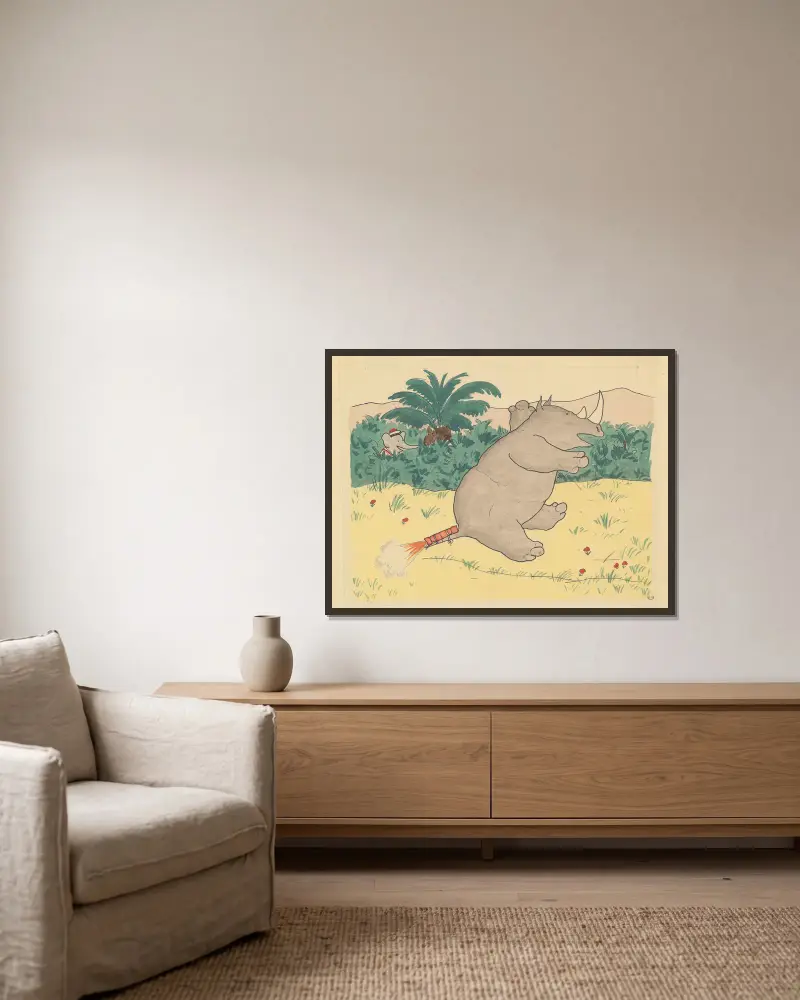 Le voyage de Babar Pl.12 av Jean de Brunhoff inramad på en vägg
