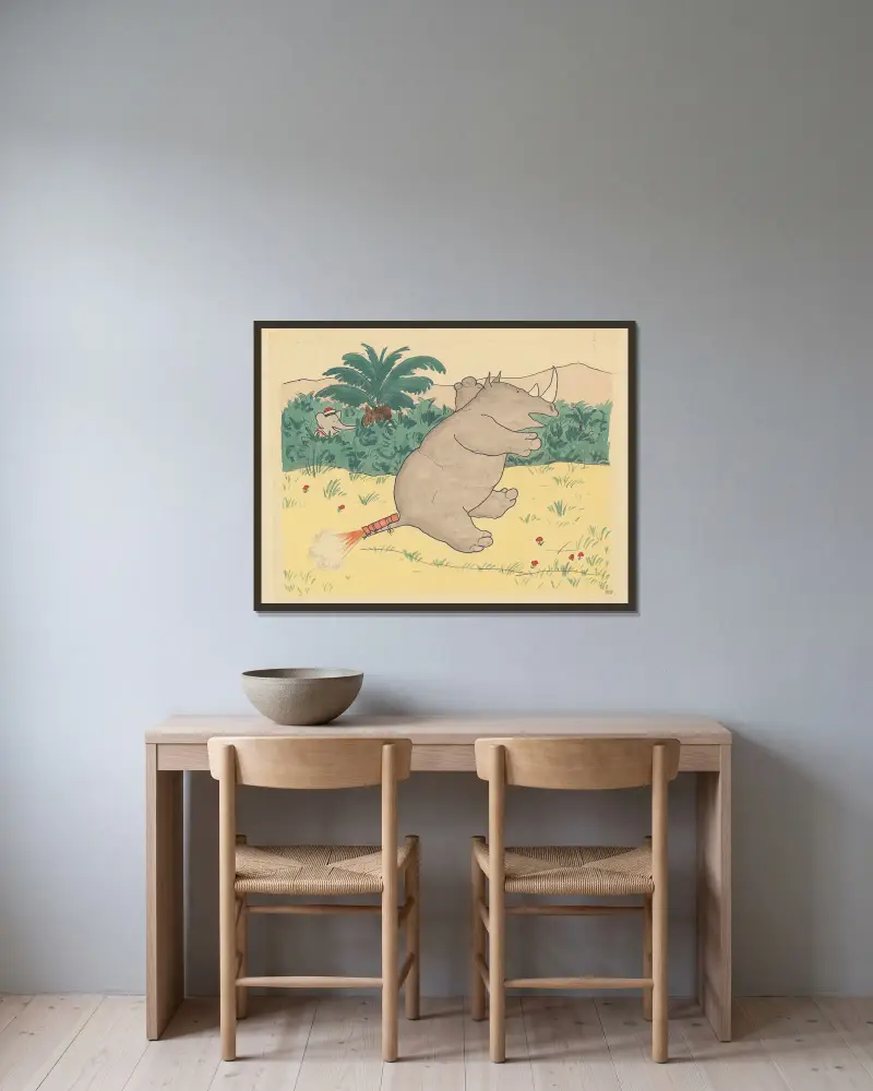 Le voyage de Babar Pl.12 av Jean de Brunhoff inramad på en vägg
