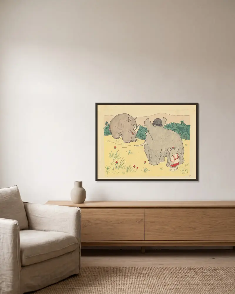 Le voyage de Babar Pl.13 av Jean de Brunhoff inramad på en vägg