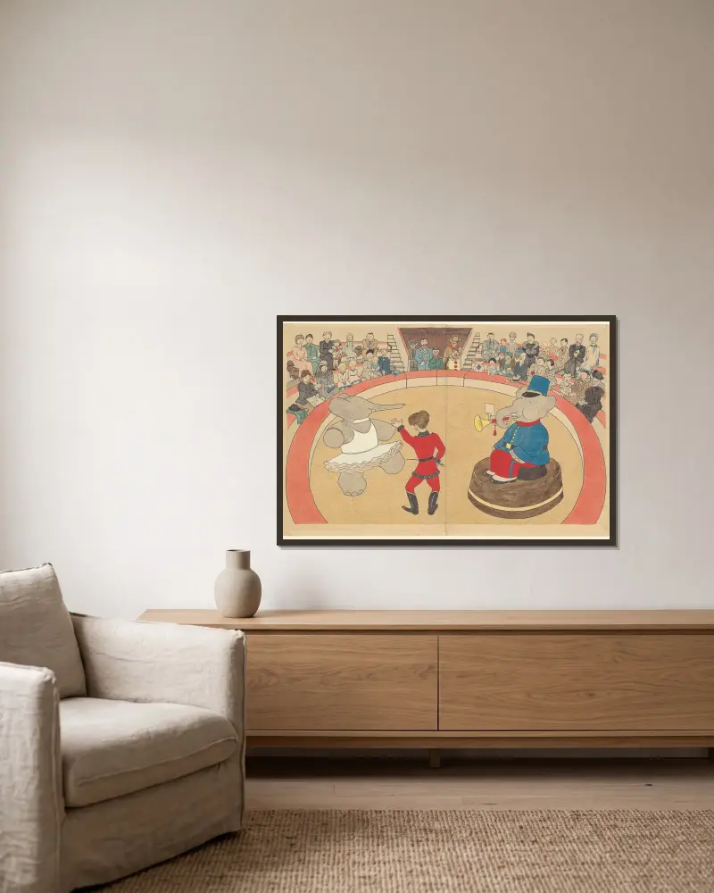 Le voyage de Babar Pl.14 av Jean de Brunhoff inramad på en vägg