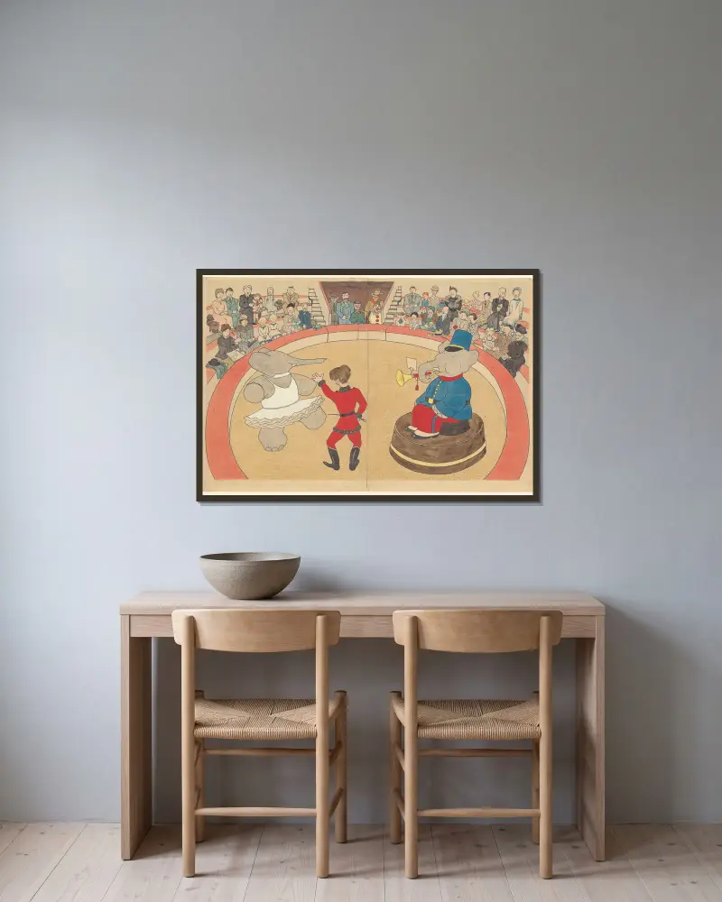 Le voyage de Babar Pl.14 av Jean de Brunhoff inramad på en vägg