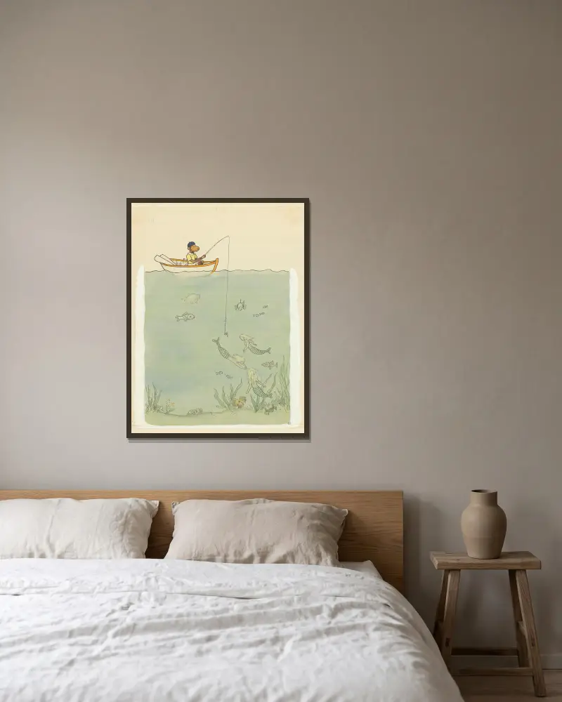 Zéphirs Ferien Taf. 10 von Jean de Brunhoff gerahmt an einer Wand