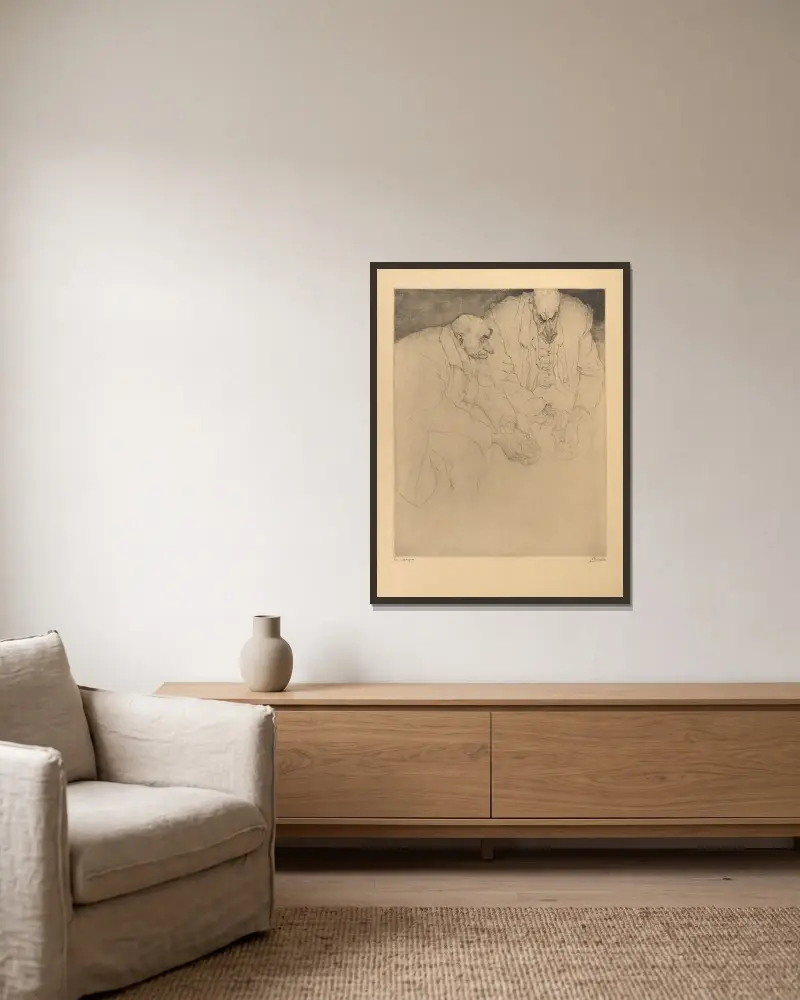 The Sceptics av Jules De Bruycker inramad på en vägg