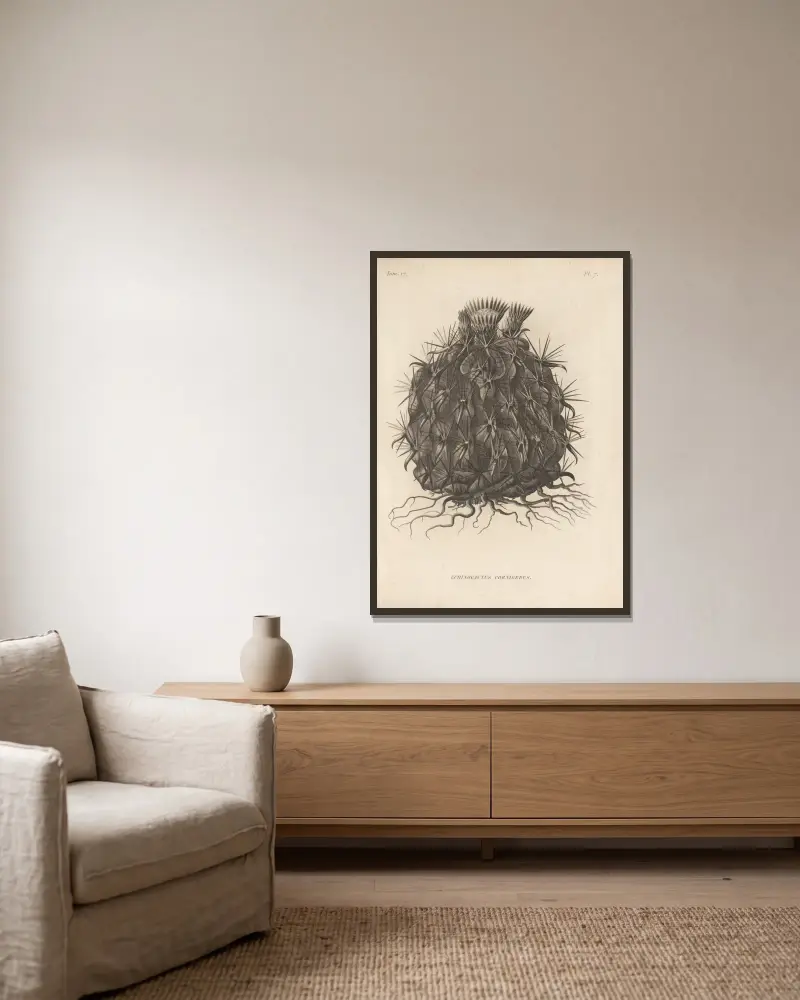 Echinocactus cornigerus von Augustin Pyramus de Candolle gerahmt an einer Wand