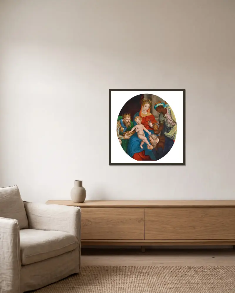 Madonnan med barnet och de vise männen av Manner of Simon de Châlons inramad på en vägg