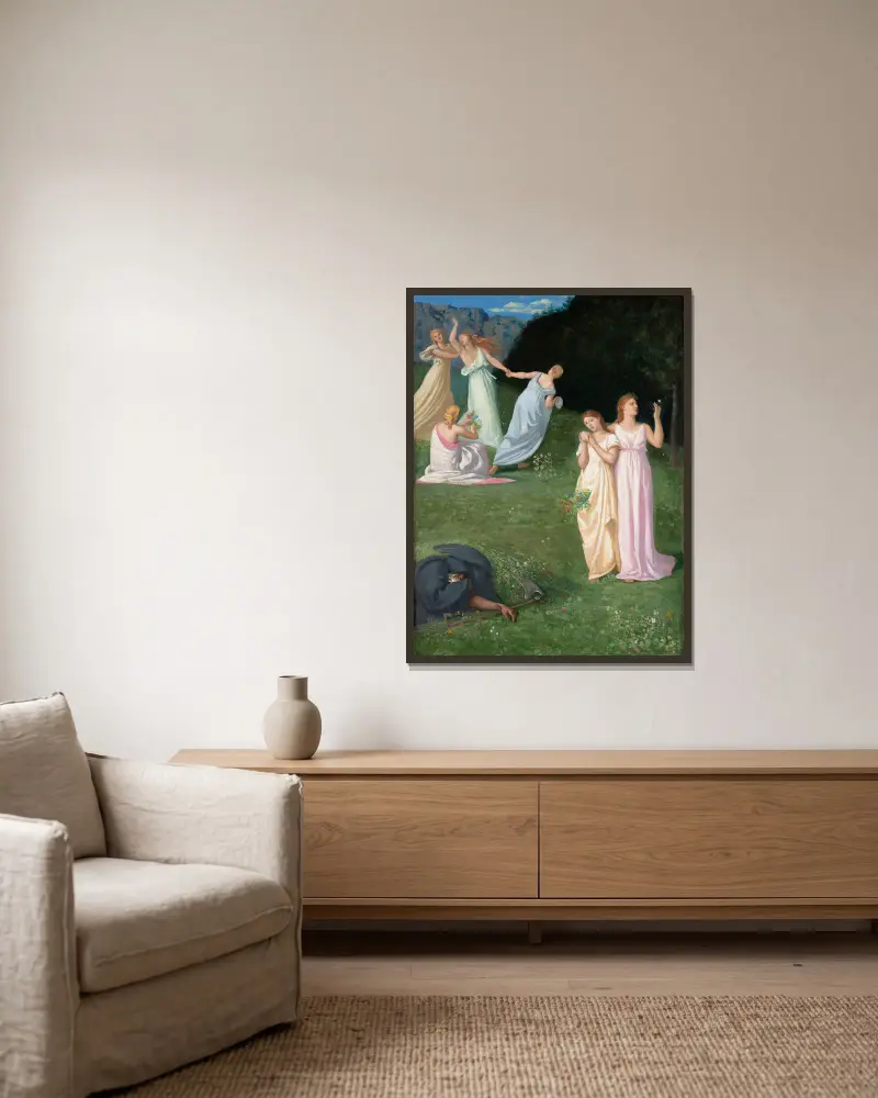Death and The Maidens av Pierre Puvis de Chavannes inramad på en vägg