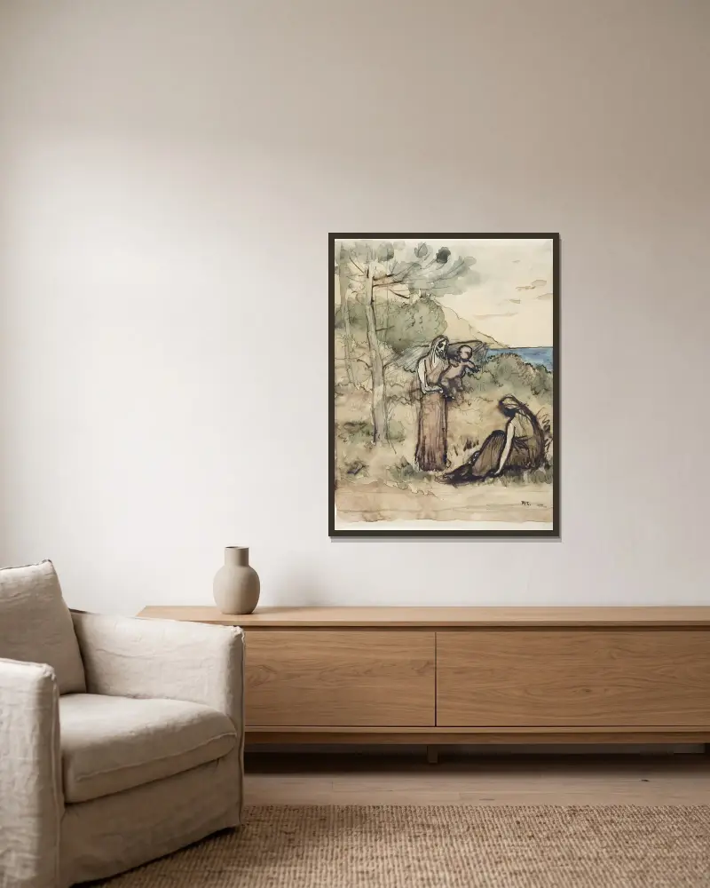 Fiskarfamilj av Pierre Puvis de Chavannes inramad på en vägg