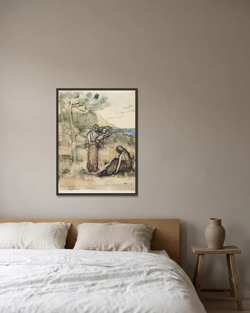 Fiskarfamilj av Pierre Puvis de Chavannes inramad på en vägg