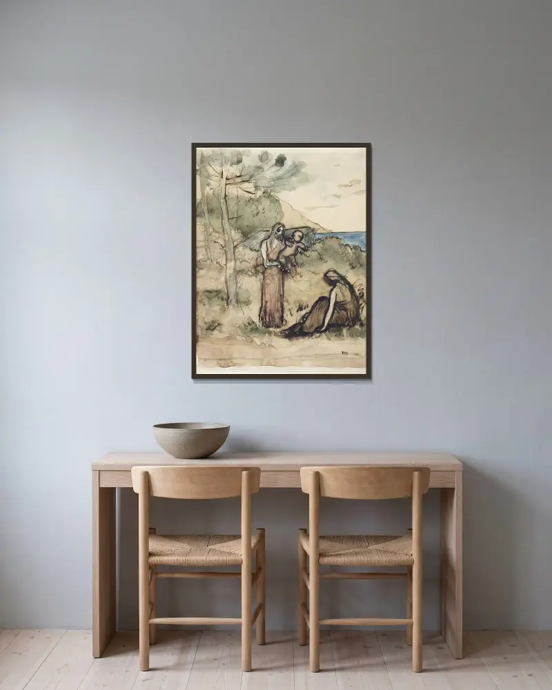 Fiskarfamilj av Pierre Puvis de Chavannes inramad på en vägg