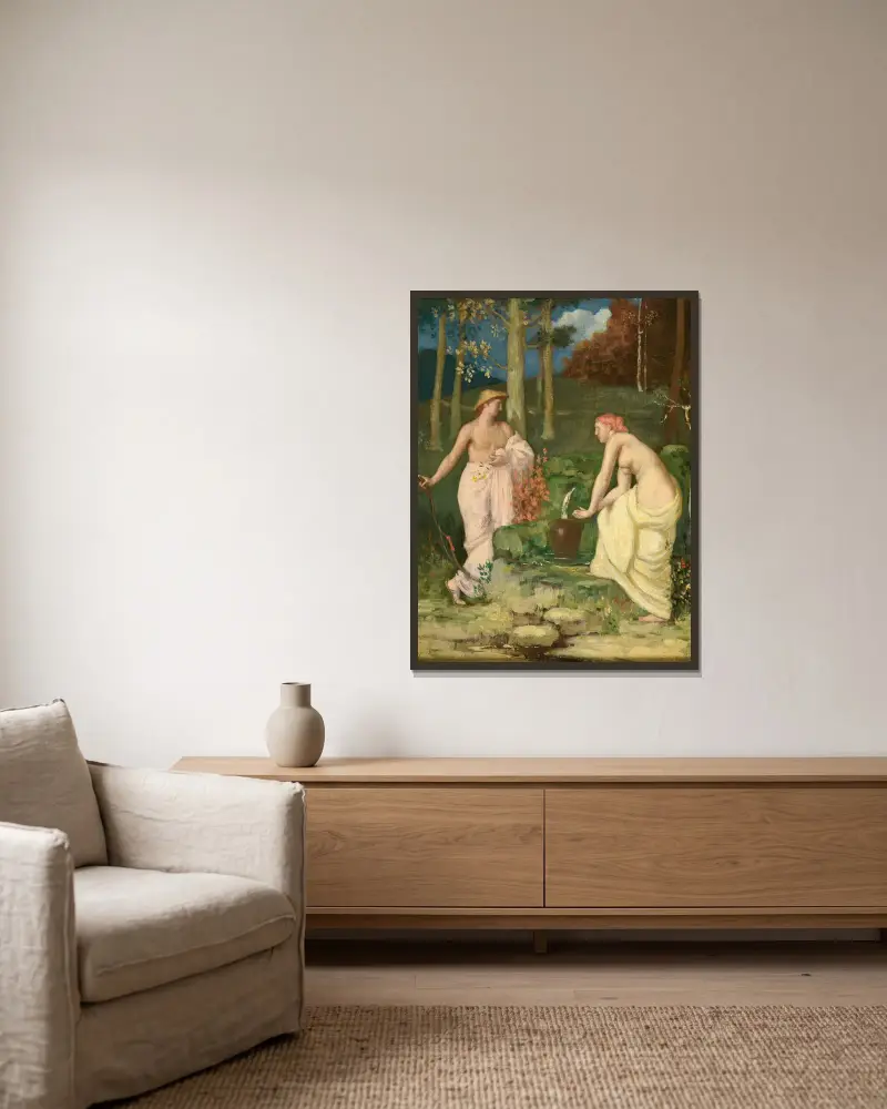 Die Quelle von Pierre Puvis de Chavannes gerahmt an einer Wand