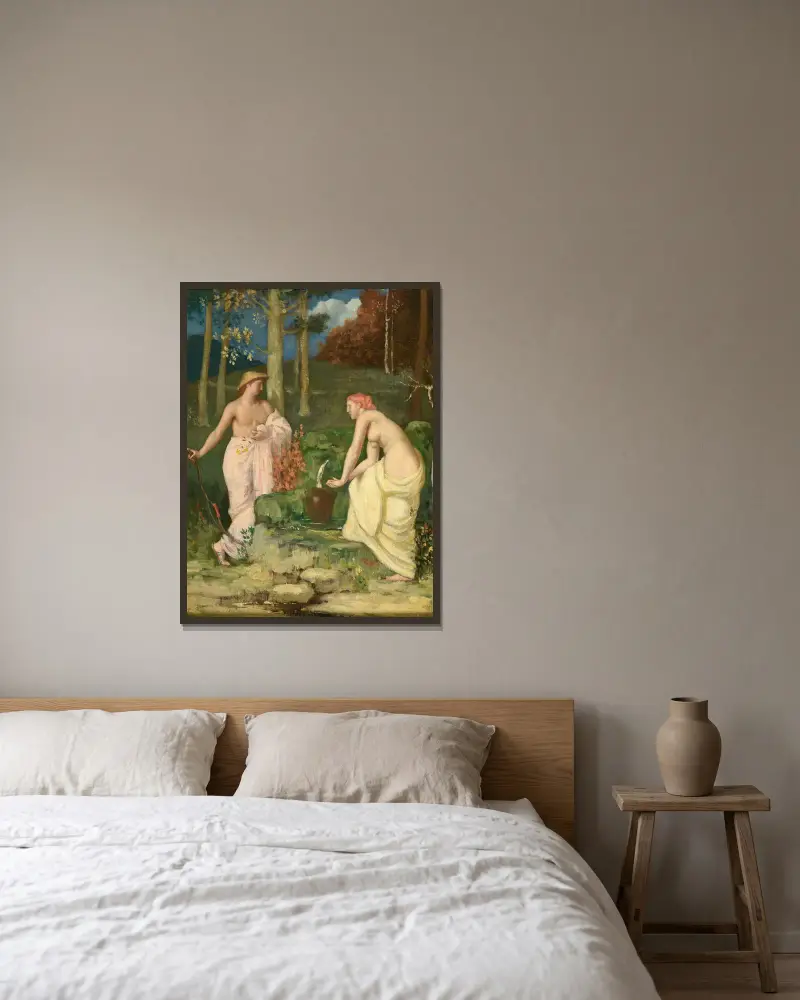 Die Quelle von Pierre Puvis de Chavannes gerahmt an einer Wand