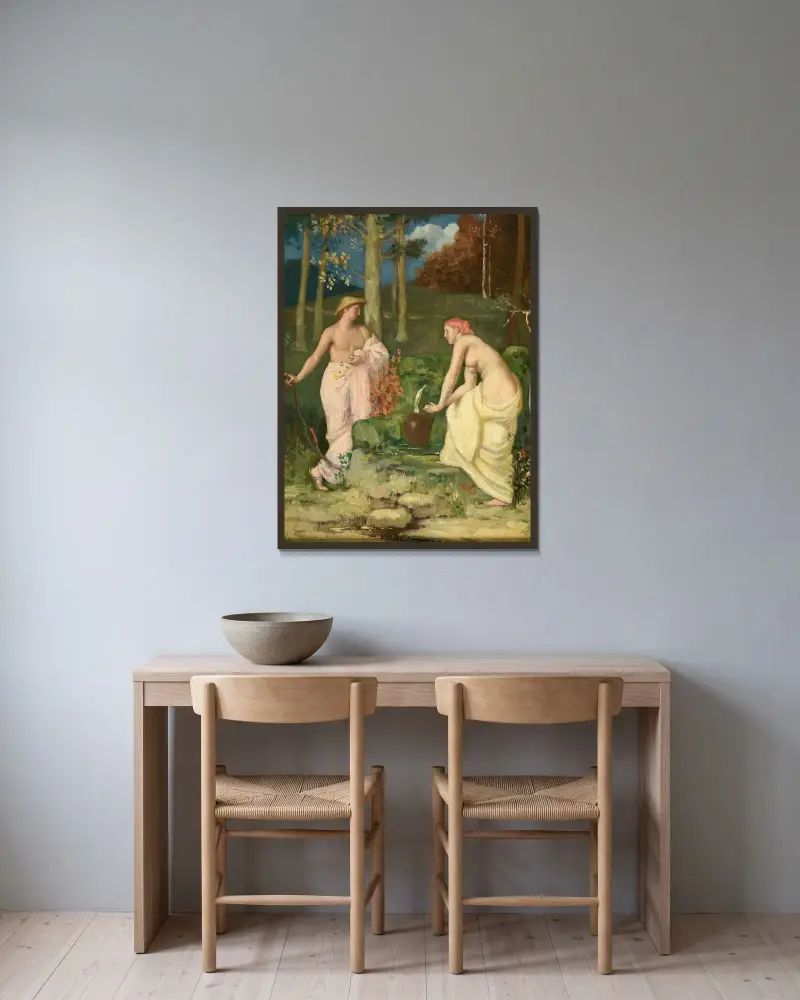 Die Quelle von Pierre Puvis de Chavannes gerahmt an einer Wand