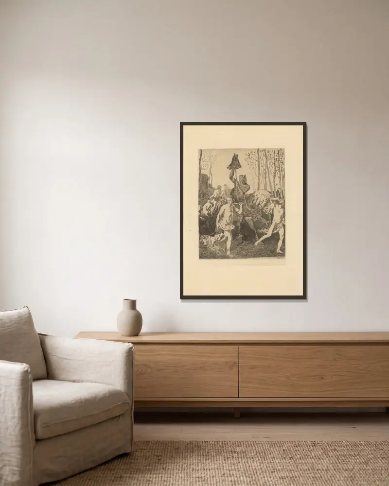 Návrat z lovu, Pierre Puvis de Chavannes v rámu na stěně