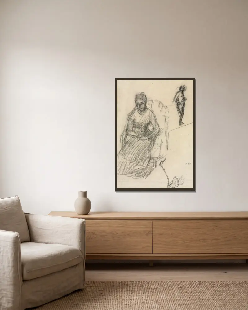Studie av Madame Marie Cantacuzène; Studie av stående kvinnlig nakenmodell av Pierre Puvis de Chavannes inramad på en vägg