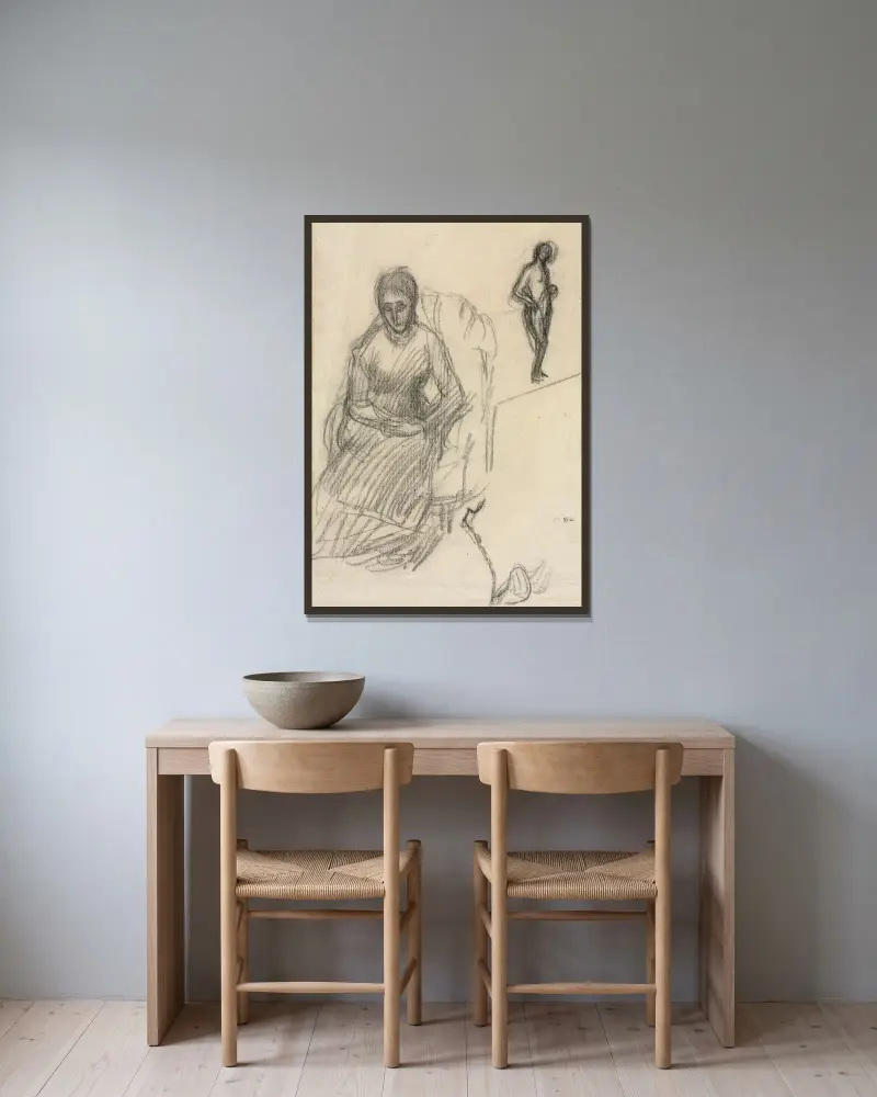 Studie av Madame Marie Cantacuzène; Studie av stående kvinnlig nakenmodell av Pierre Puvis de Chavannes inramad på en vägg