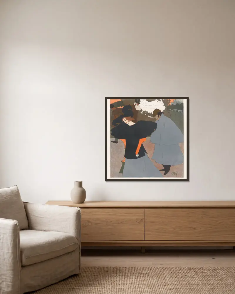 Dame på gata följd av en herre av Georges de Feure inramad på en vägg