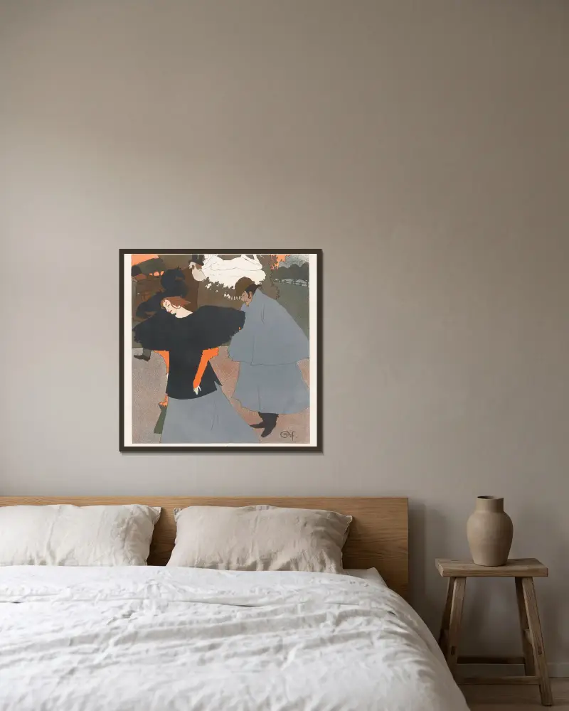 Dame på gata följd av en herre av Georges de Feure inramad på en vägg