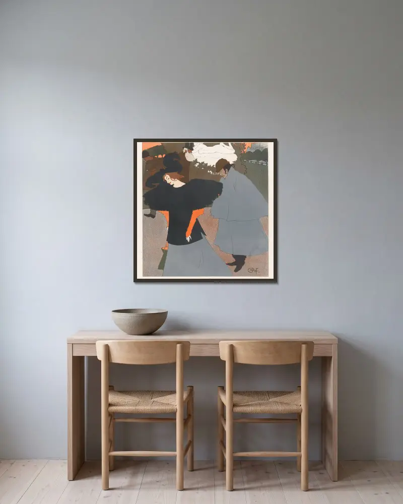 Dame på gata följd av en herre av Georges de Feure inramad på en vägg