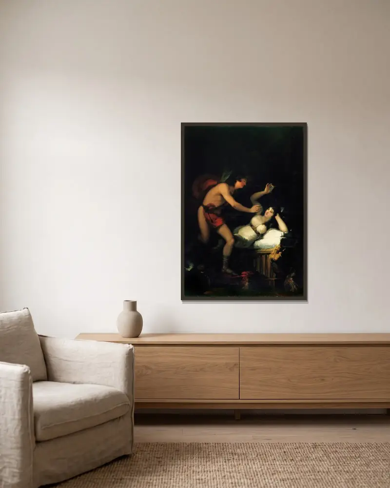 Kärleksallegori, Cupid och Psyche av Francisco de Goya inramad på en vägg
