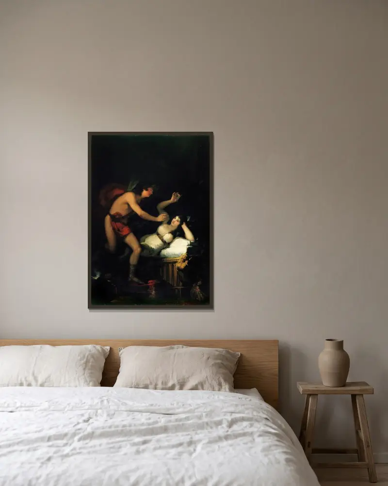 Kärleksallegori, Cupid och Psyche av Francisco de Goya inramad på en vägg