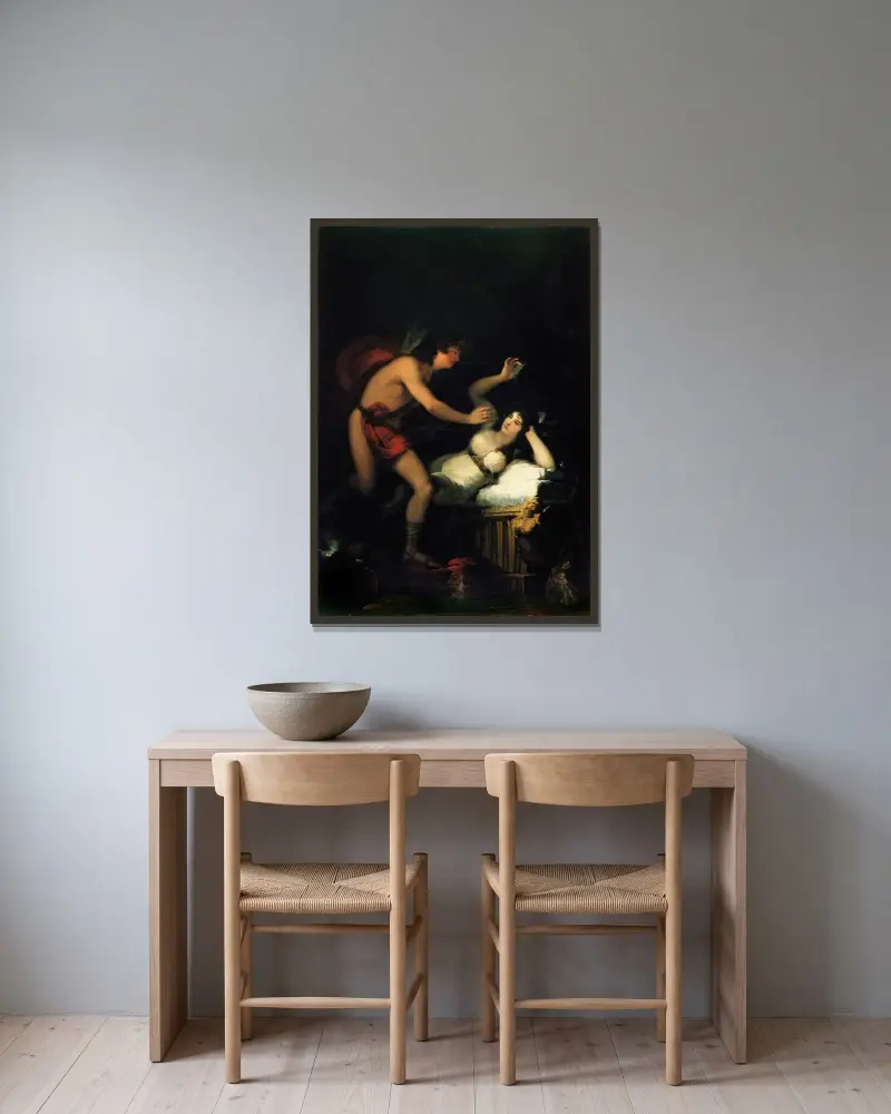 Kärleksallegori, Cupid och Psyche av Francisco de Goya inramad på en vägg