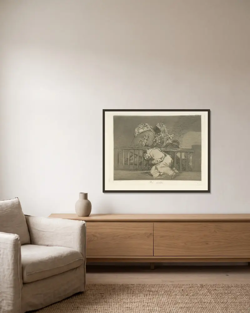 Asi sucedió av Francisco de Goya inramad på en vägg