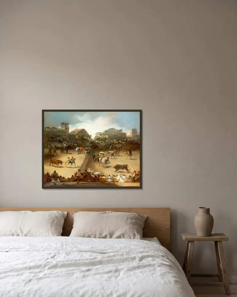 Stierkampf in einem geteilten Ring von Francisco de Goya gerahmt an einer Wand