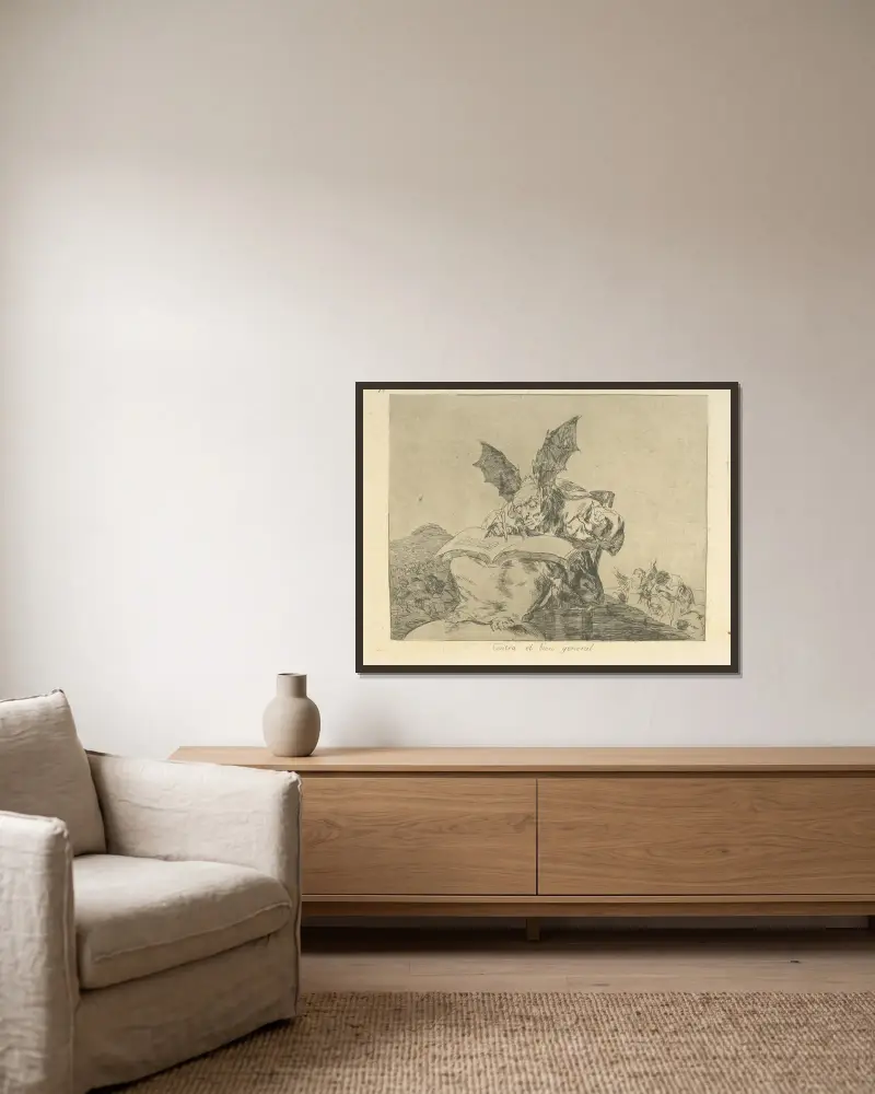 Gegen das allgemeine Wohl von Francisco de Goya gerahmt an einer Wand