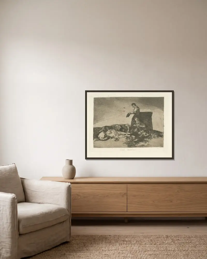Grausames Unglück! von Francisco de Goya gerahmt an einer Wand