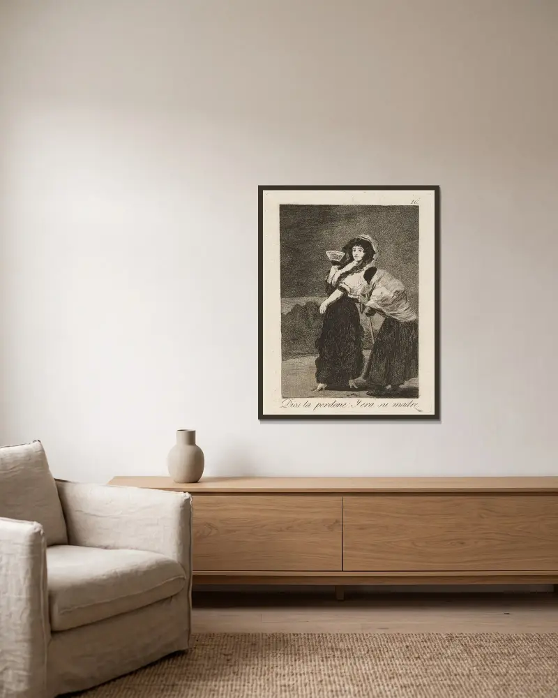 Dios la perdone; Y era su madre. von Francisco de Goya gerahmt an einer Wand