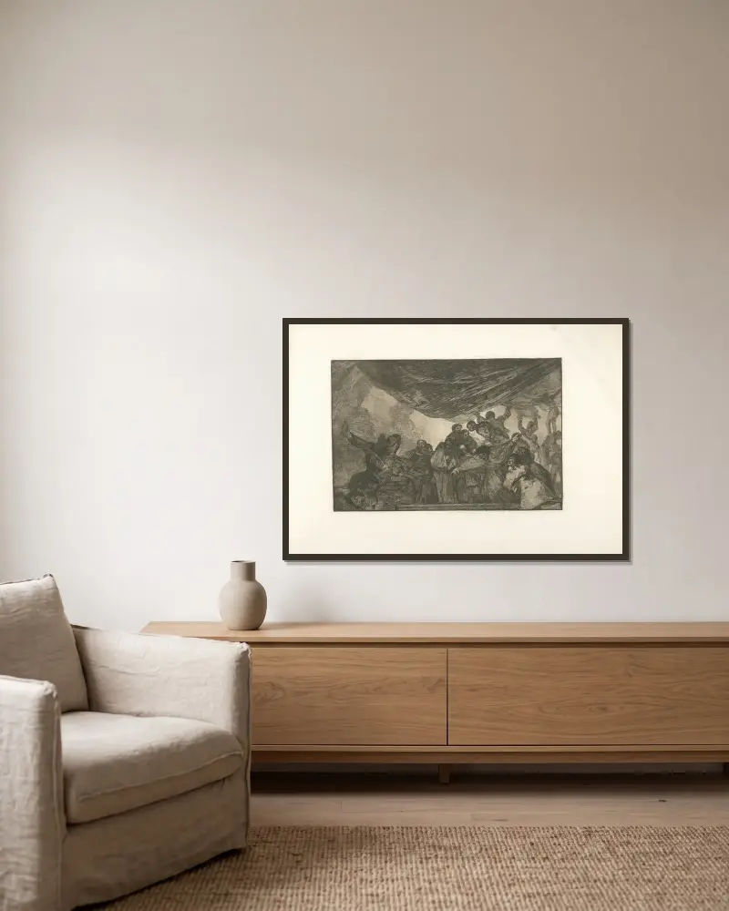 Klarer Unsinn von Francisco de Goya gerahmt an einer Wand