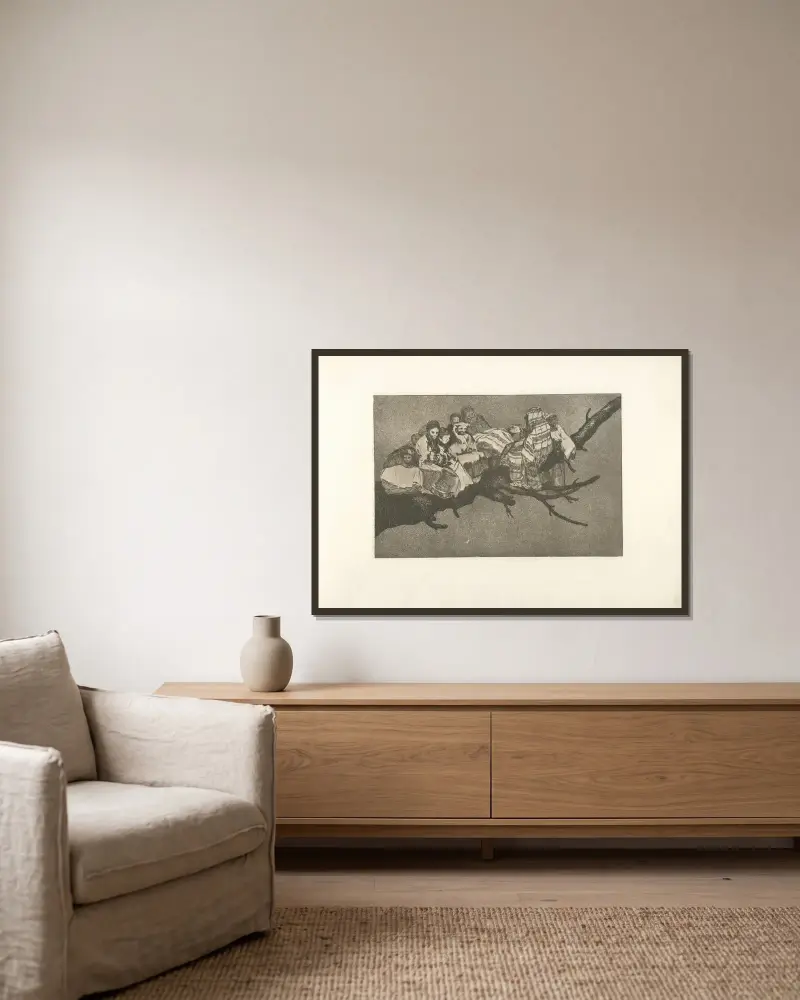 Lächerliches Unwesen von Francisco de Goya gerahmt an einer Wand