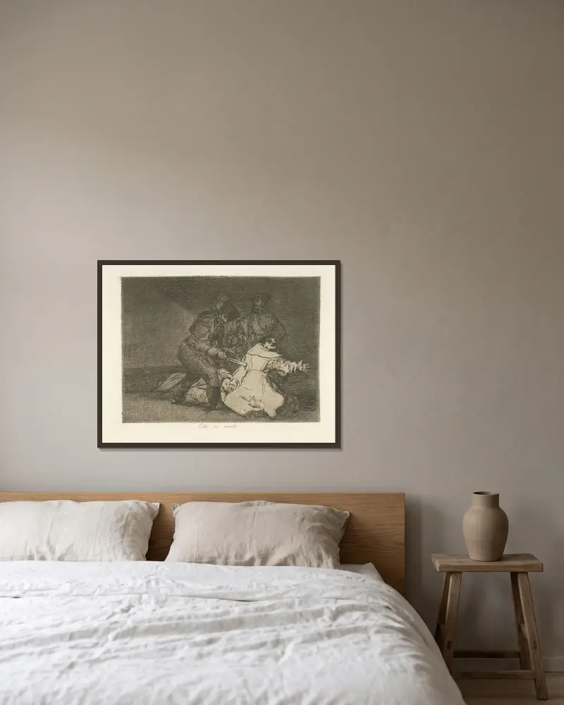 Esto es malo av Francisco de Goya inramad på en vägg