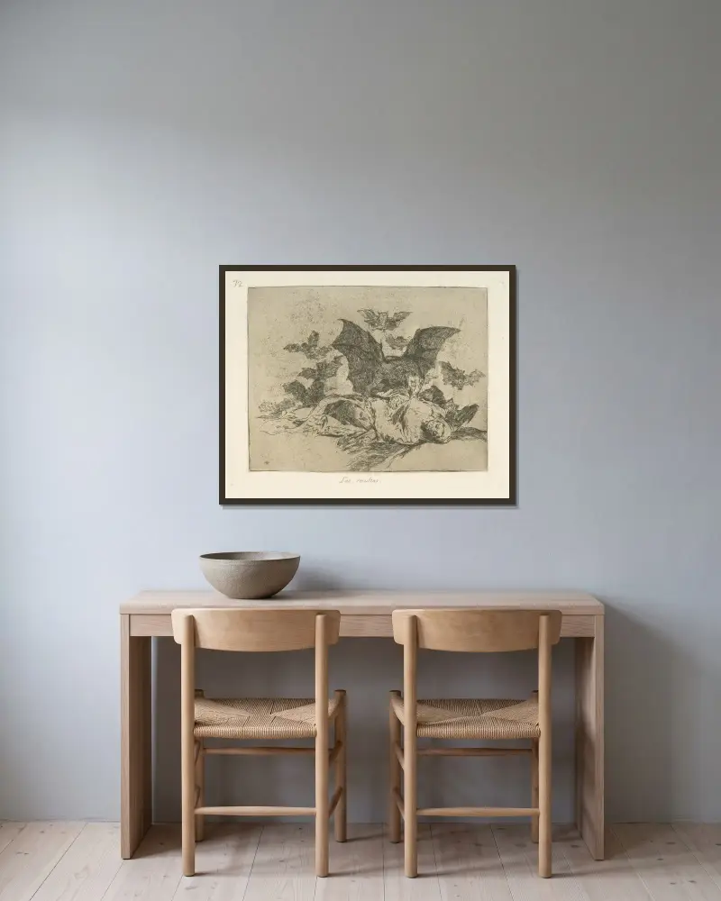 Las resultas av Francisco de Goya inramad på en vägg