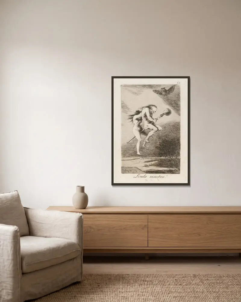 Linda maestra! (Schöne Lehrerin!) von Francisco de Goya gerahmt an einer Wand