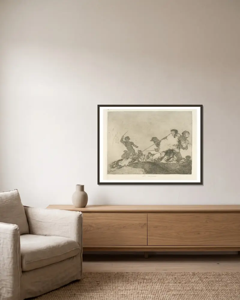 Lo merecia, Francisco de Goya v rámu na stěně