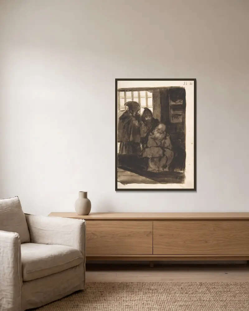 Monks in an interior av Francisco de Goya inramad på en vägg
