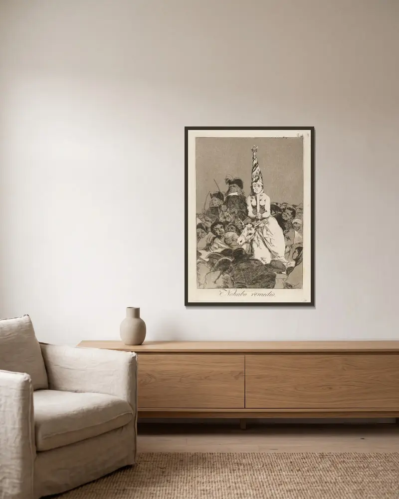 Nohubo remedio. (Dagegen war nichts zu machen.) von Francisco de Goya gerahmt an einer Wand