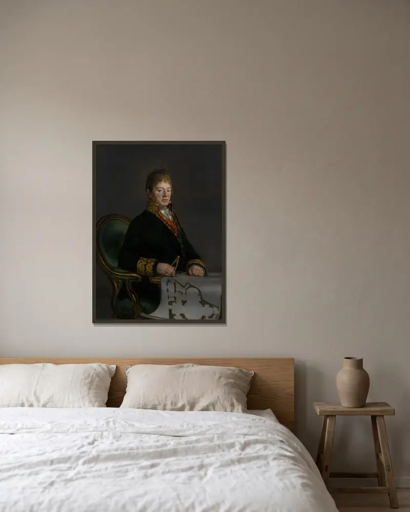 Porträtt av Don Juan Antonio Cuervo av Francisco de Goya inramad på en vägg