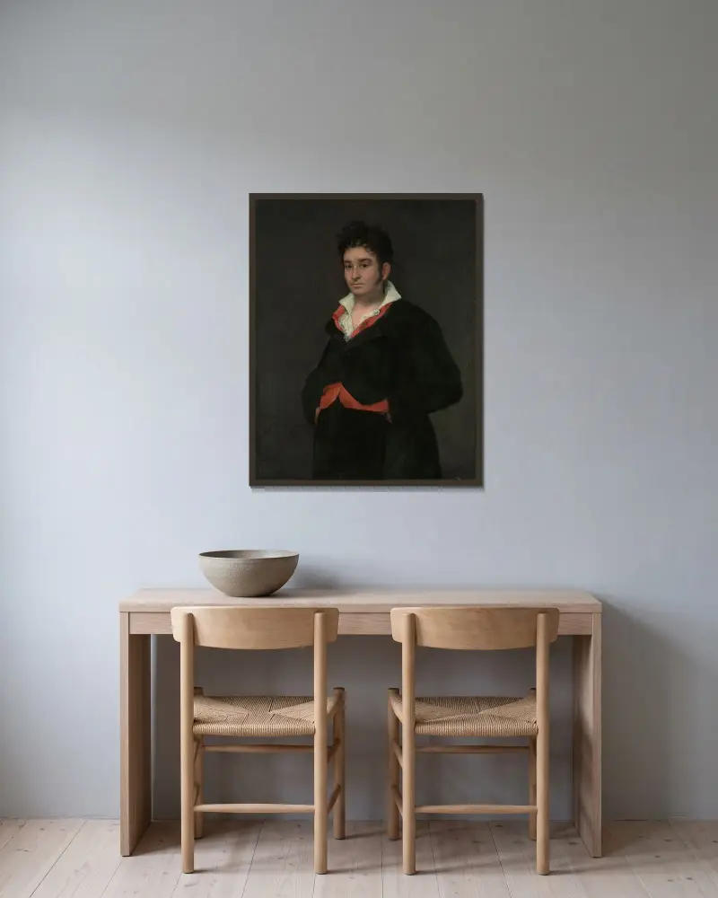 Porträt des Don Ramón Satué von Francisco de Goya gerahmt an einer Wand