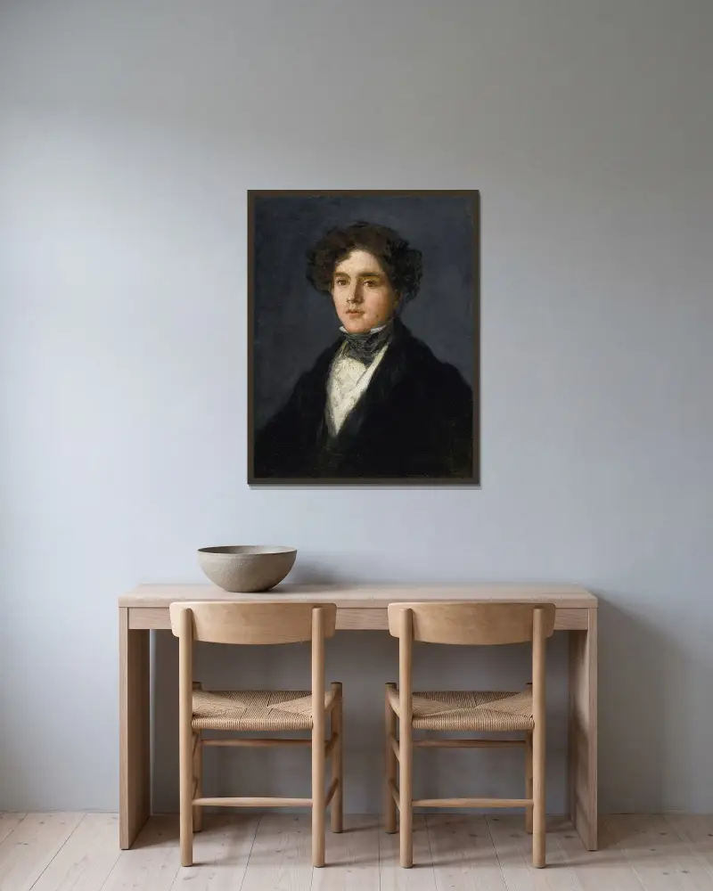 Porträtt av Mariano Goya, konstnärens sonson av Francisco de Goya inramad på en vägg