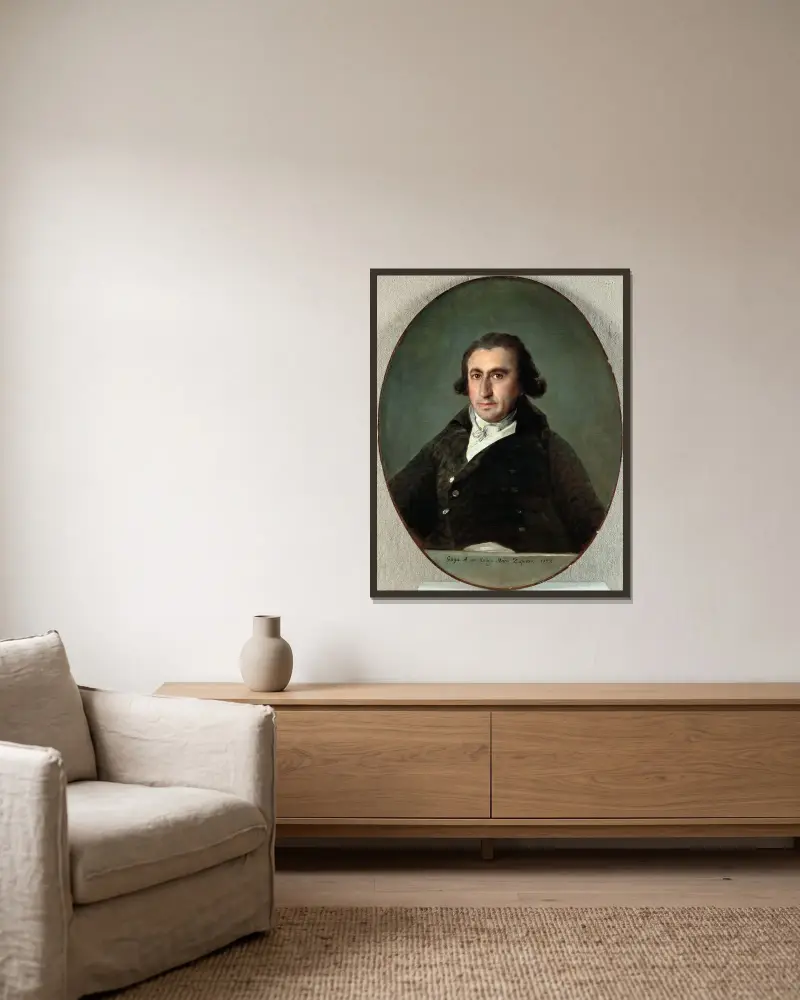 Porträtt av Martín Zapater av Francisco de Goya inramad på en vägg